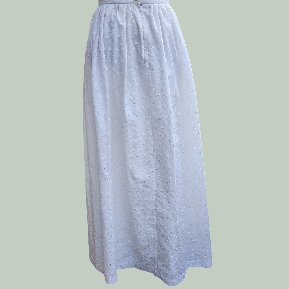 Vintage Sweet Face White Eyelet Floral Maxi Skirt High Waisted Cottagecore Sz 4